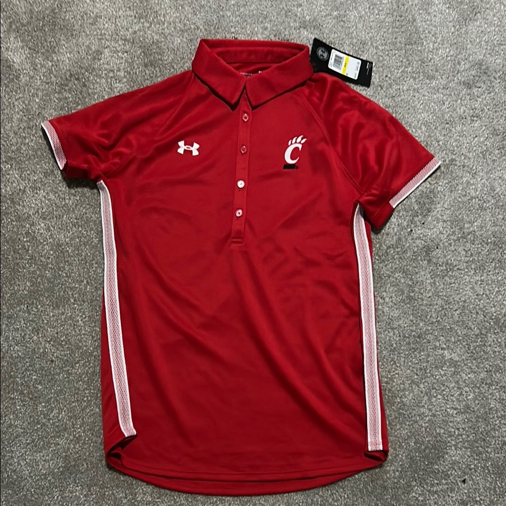 UC Under Armour Red and White Athletic Polo